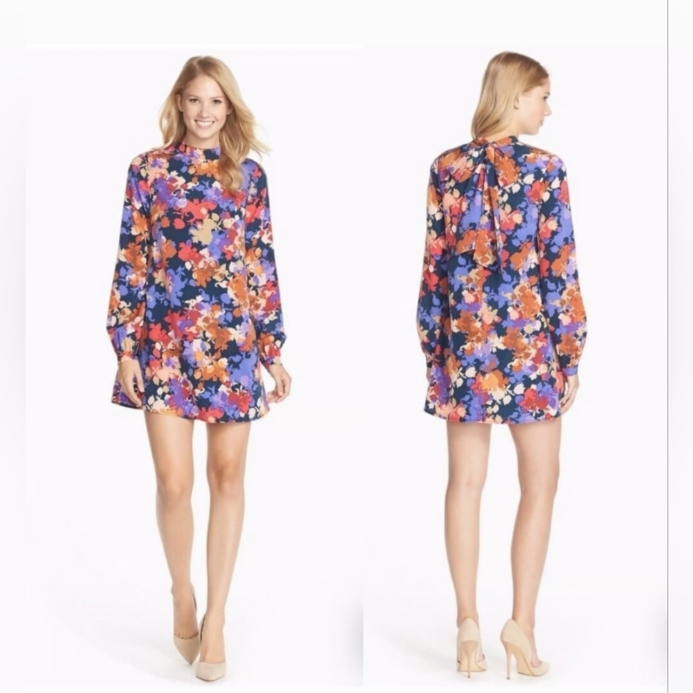 CeCe Floral Mini Dress in Blue, Orange, Pink